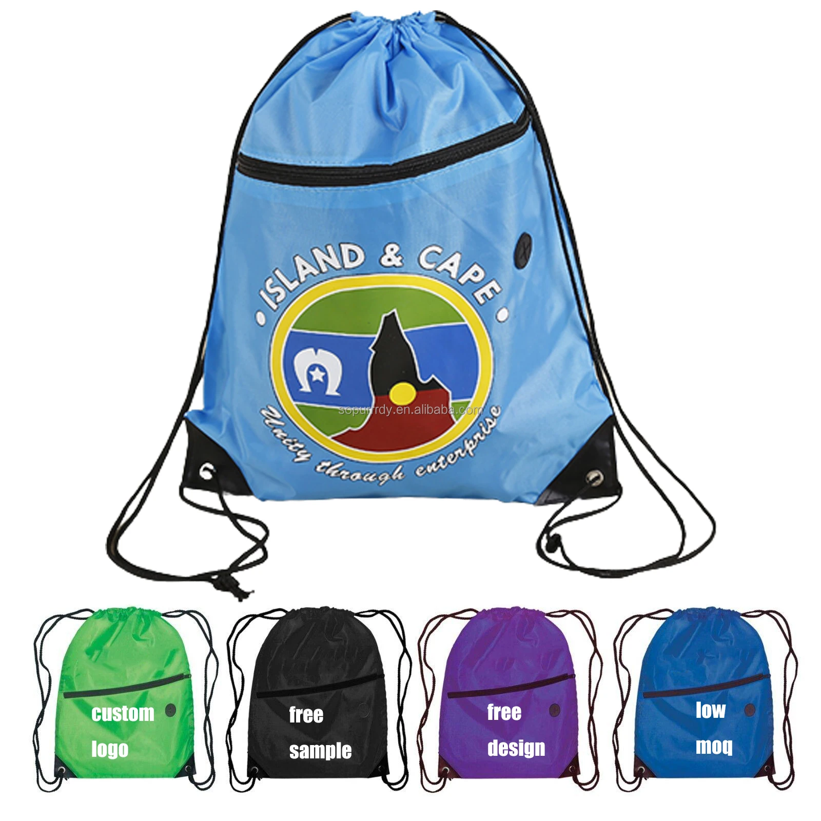 Logo Printed Oem Blank Drawstring Bag Gift Polyester Dust Bag For Wedding Party Promotional Gift With Zipper and Pockets