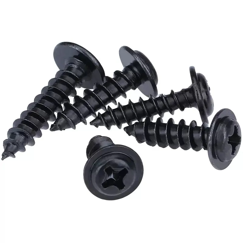 M1.4 M1.7 M2.6 M3- M5 304 Stainless Steel Black DIN968 Cross Phillips Pan Round Head W/ Washer Collar Self-tapping Screw