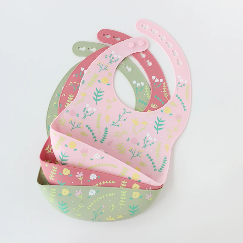 Cute animal printing pattern silicone bib bpa free food grade baby feeding silicone bibs for toddler