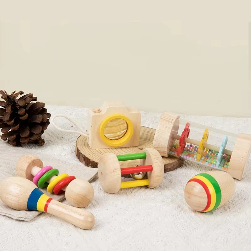 Musical Instruments Set For Children Montessori Toys For Kids Educational Wooden Percussion Musical Hand Rattle Toys 6 Pcs/set