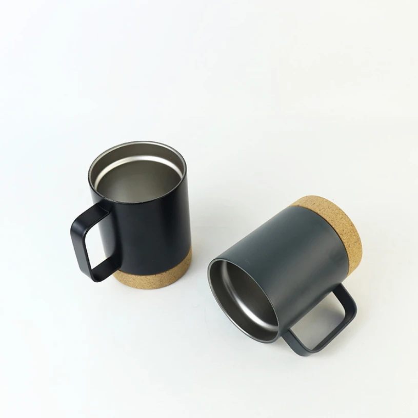 ins hot selling item 12oz stainless steel  insulated coffee mug with cork bottom with handle and lid