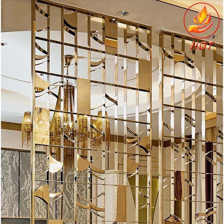 ZZ1002 Foshan JINYIFAN Hotel Shiny Gold Decorative Hanging Screen Stainless Steel Room Divider Partition