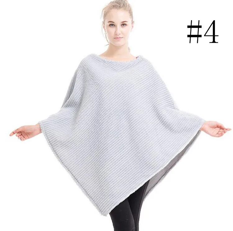 Fashion faux fur furry beach coat stripes winter poncho for women