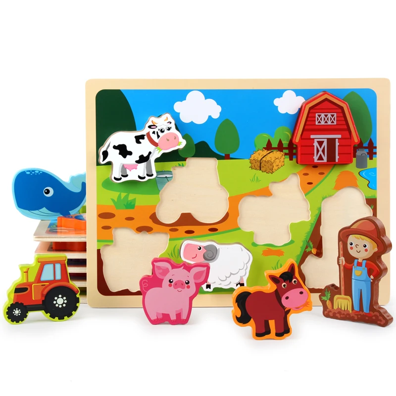 Montessori Animal pairing plate shape wooden puzzle matching educational toy