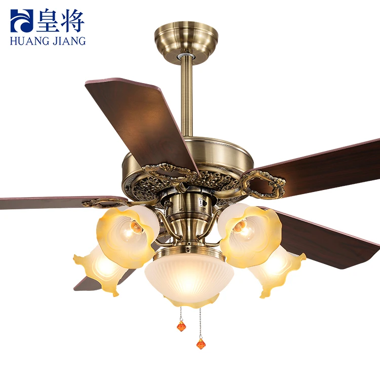 Ancient European Luxury Villa Living Room Decorative Plywood wood 5 blade 52 inch modern ceiling fan with light