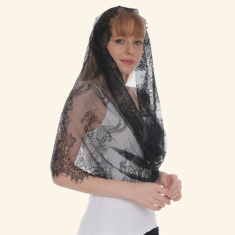 Muslim Headscarf Pure Lace Hollow Tassel Scarf Female Autumn And Winter Long Veil Scarf Europe And America Women Shawl