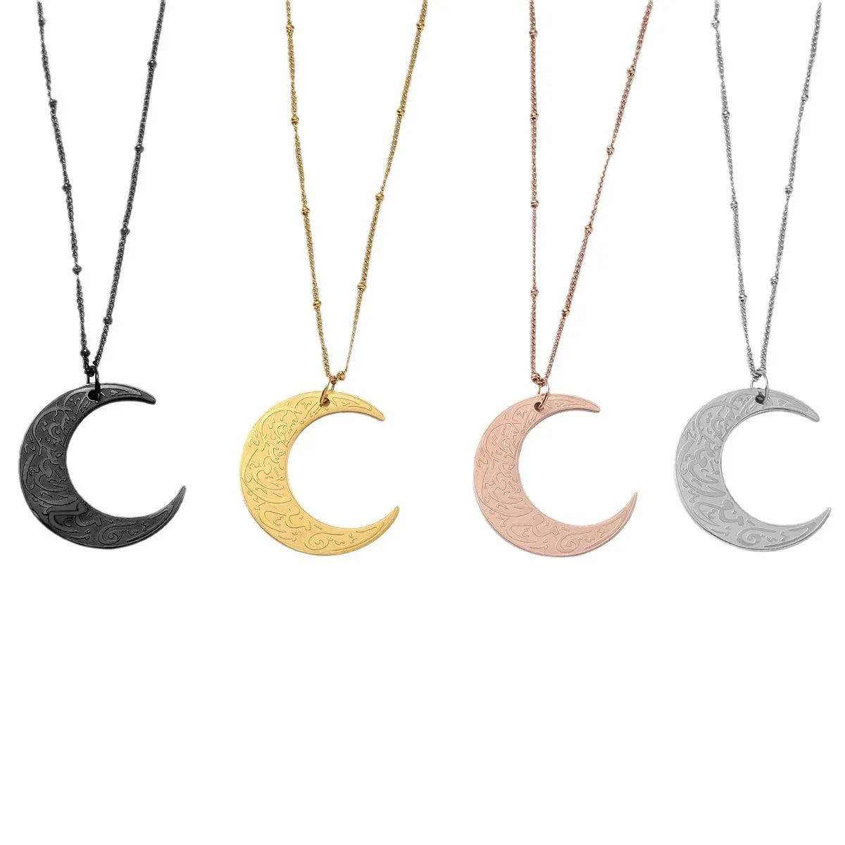 Simple Arabic Moon Necklace for men and women personality everything short stainless steel clavicle chain pendant choker jewelry