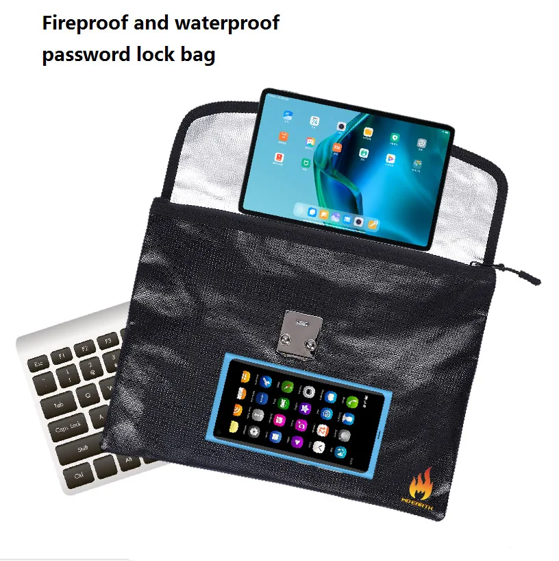 A4 fireproof bag with password lock, flame retardant bag for protection, passport cash safety bag