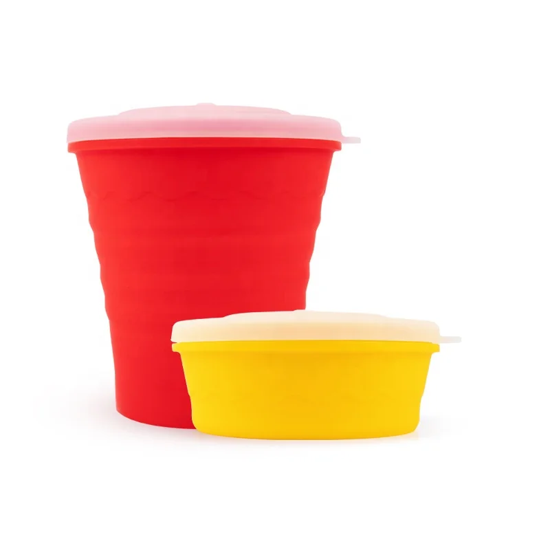 silicone popcorn maker OEM Wholesale Portable Reusable Microwave Oven Safe Popcorn Bucket Collapsible Popcorn Bowl With Lid