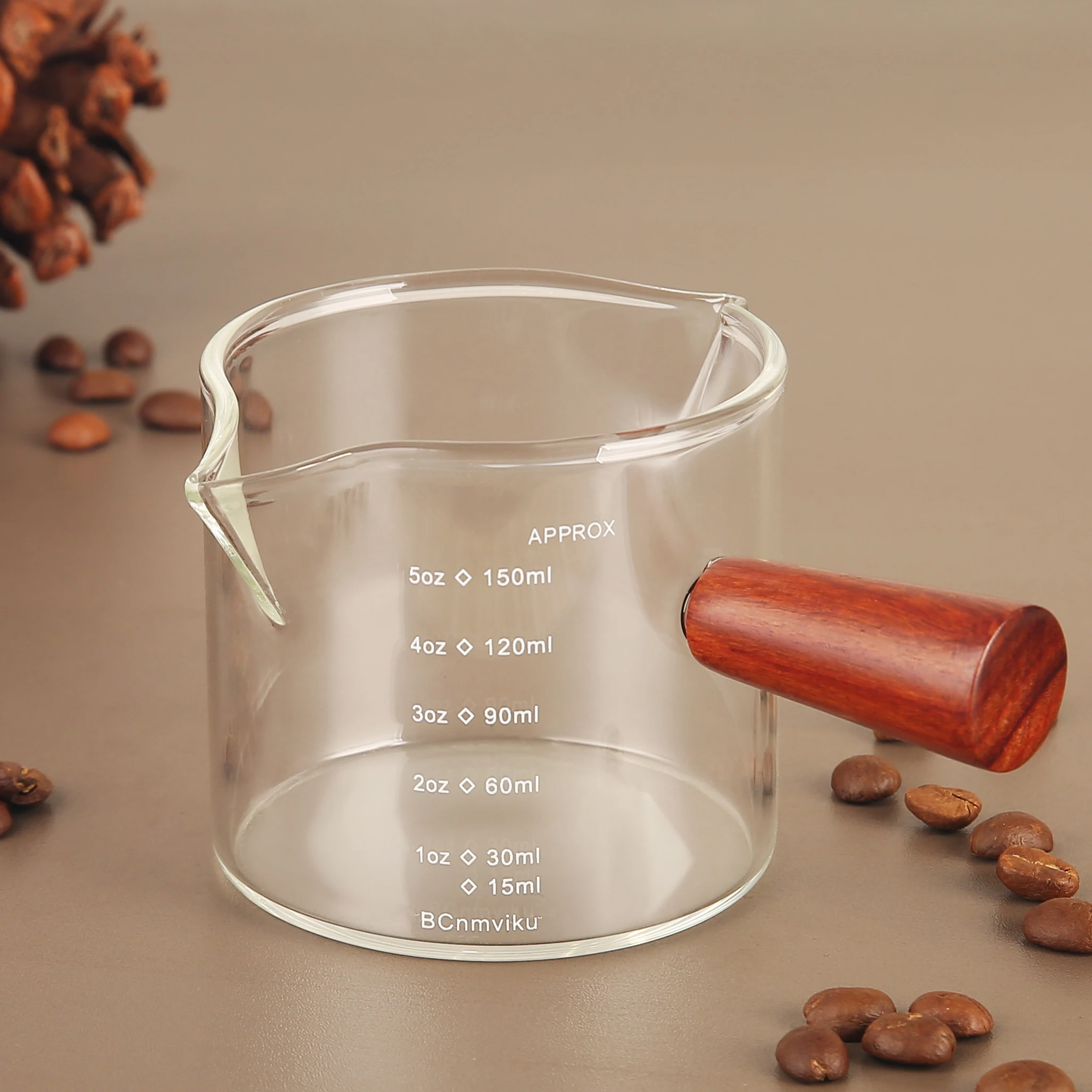 BCnmviku 150ML/5 OZ Double Spouts Measuring Glass With Wooden Handle Personalize Logo & Texts Personalize Monogram Gifts