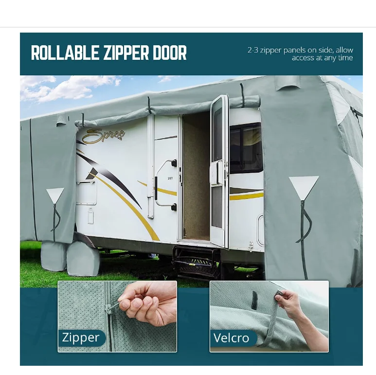 Upgraded waterproof Travel Trailer RV Cover Extra-Thick 5 Layers Anti-UV Top Panel Durable Camper Cover