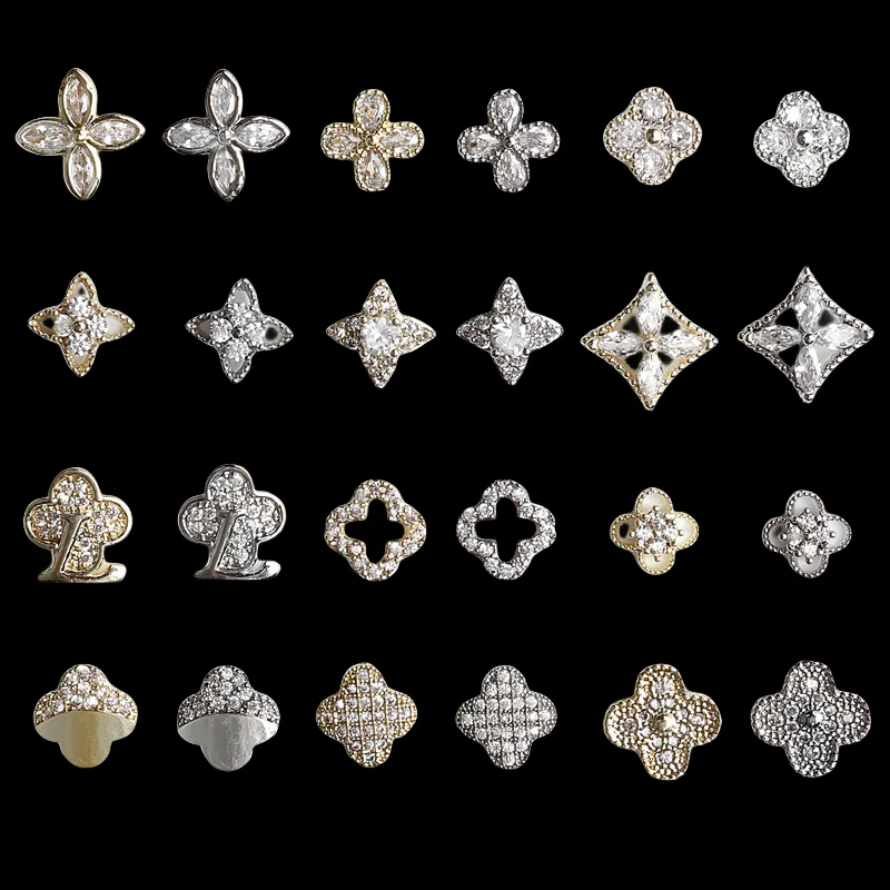 New Zircon Jewelry Four Petal Flower Fritillaria Jewelry Nail Decoration Luxury Clover Nail Charm In Bulk Wholesale