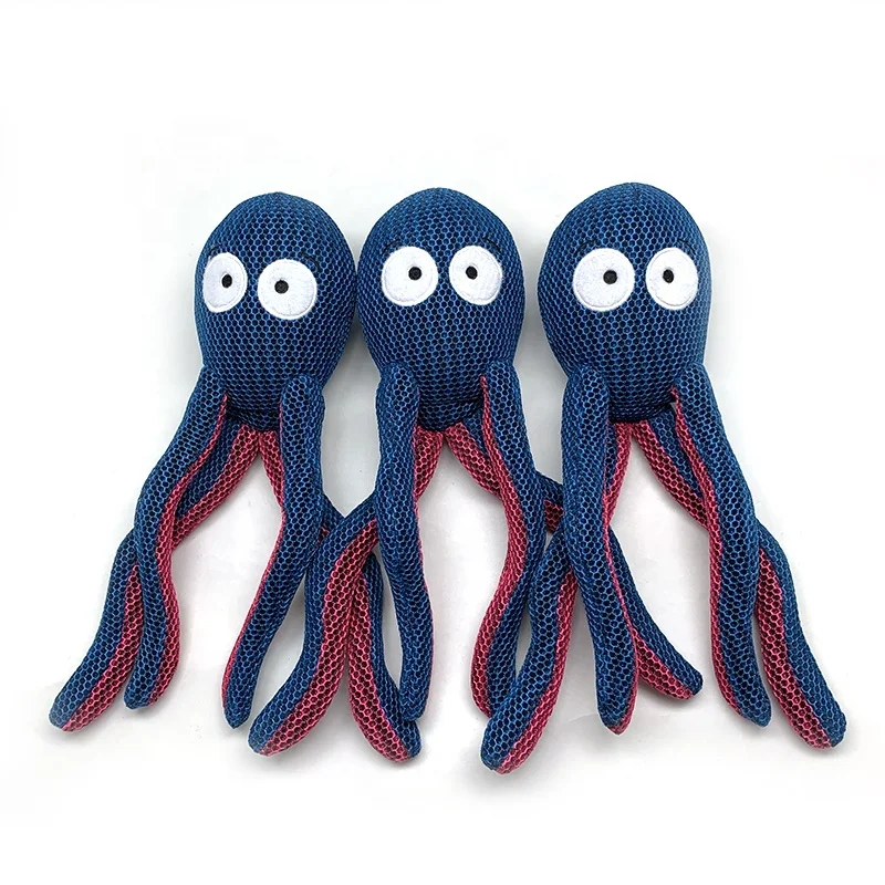 Support Customization Unique Octopus Style Squeaky Dog Toys with Embroidered Eyes and Crinkle Legs Dog Chew Toy