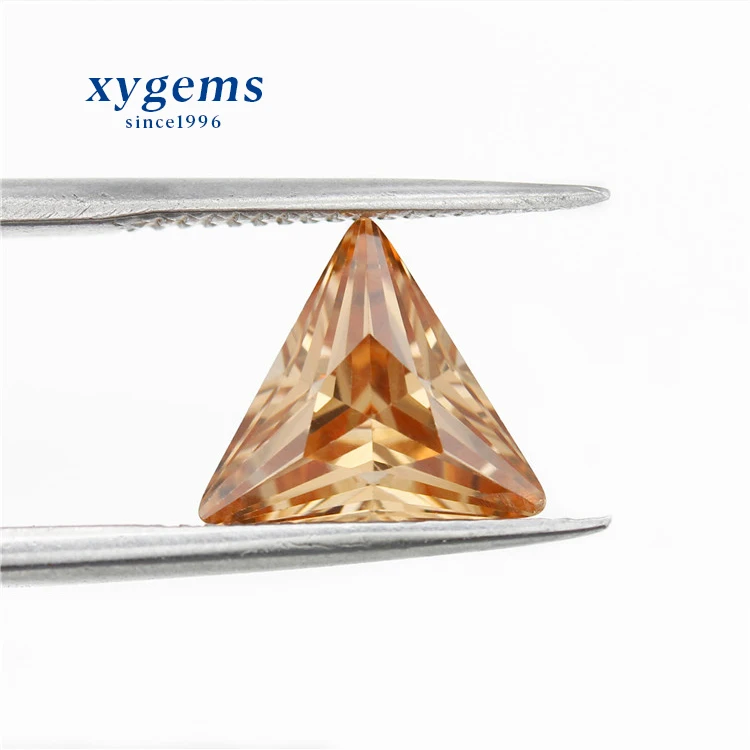 Loose synthetic cubic zirconia european machine cut triangle 3x3mm champagne gemstones for sale