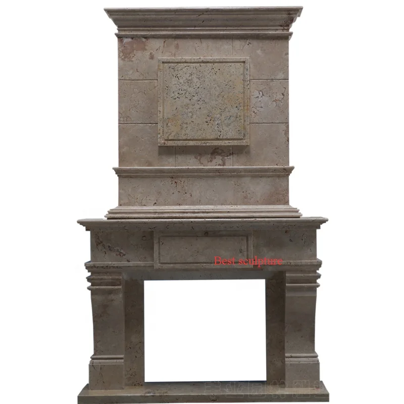 large size travertine fireplace mantle double layer  stone fireplace surround sculpture for sale