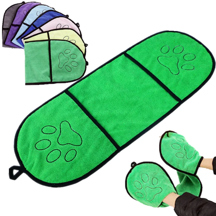 Microfiber pet bath towel soft absorbent  washable quick drying  dog towel with hand pockets can be customized