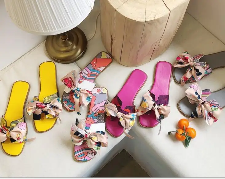 
2020 new arrival fashion flat modern cute nude sexy anti skid bow-tie indoor summer Slippers sandals For Women girls 
