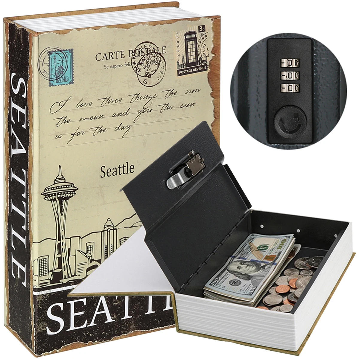 Luxury Indoor Home Small Custom Concealed Standing secret Code Key Box dictionary Book Safe with key lock