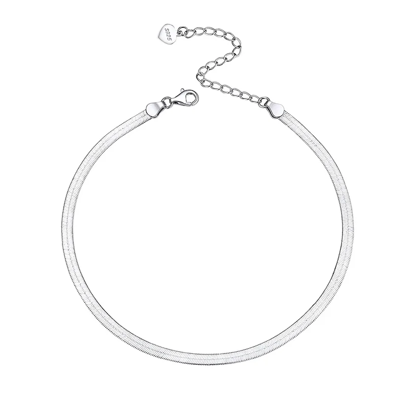 RINNTIN SA12 Jewelry Finding 925 Silver Anklets Summer Snake chain Ankle Bracelet For Women Tobillera Gold Custom Ancle Bracelet