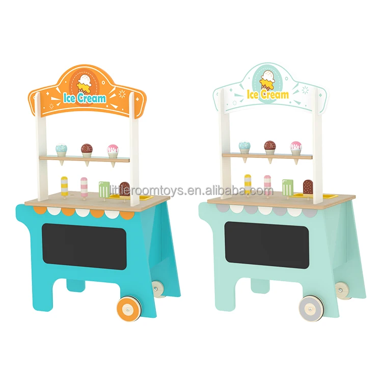 High Quality Funny Diy Mini Supermarket Cart Kids Simulation GH Ice Cream Kart Truck Girl Shop Wooden Pretend Play Toys