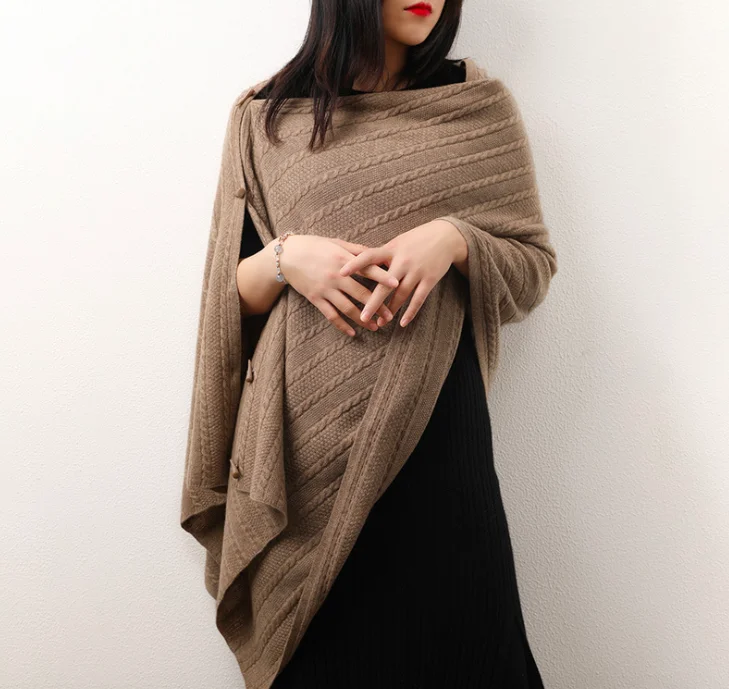 
New autumn and winter cashmere knitted shawl horn button scarf 