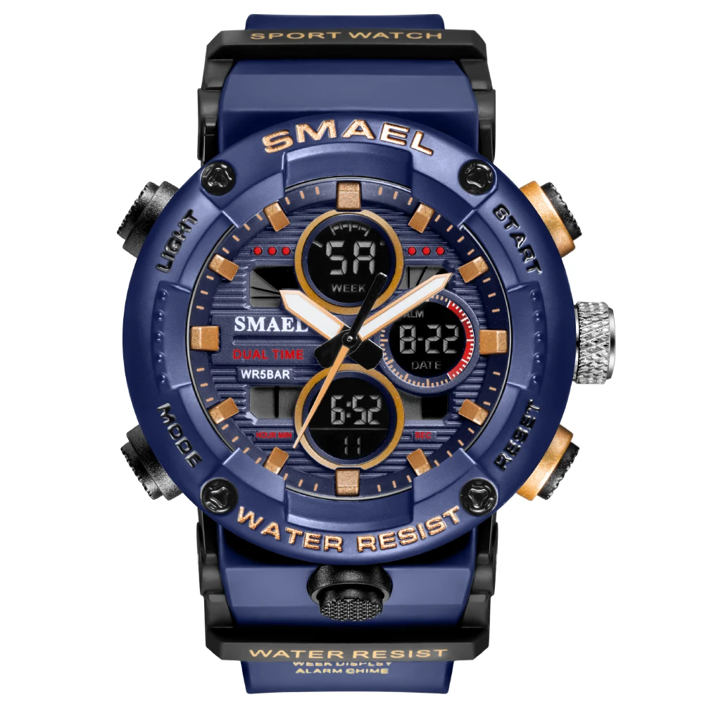 SMAEL 8038 high quality custom logo double display waterproof original military pilot aviator army style watch digital analog