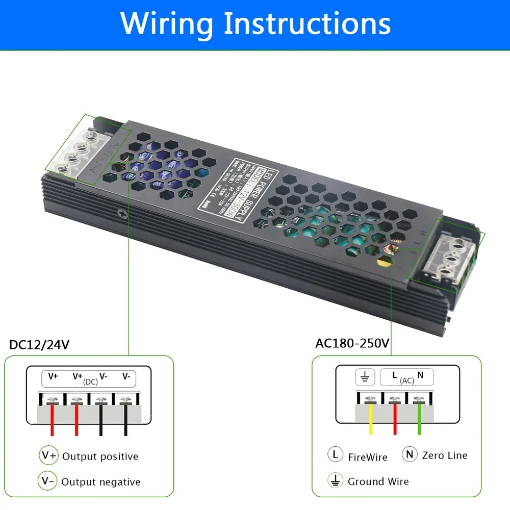 12V/24V Power Supply  100W/200W/300W/400WAC DC Adapter 110V / 250V AC to DC 12 Volt 20 Amp Transformer