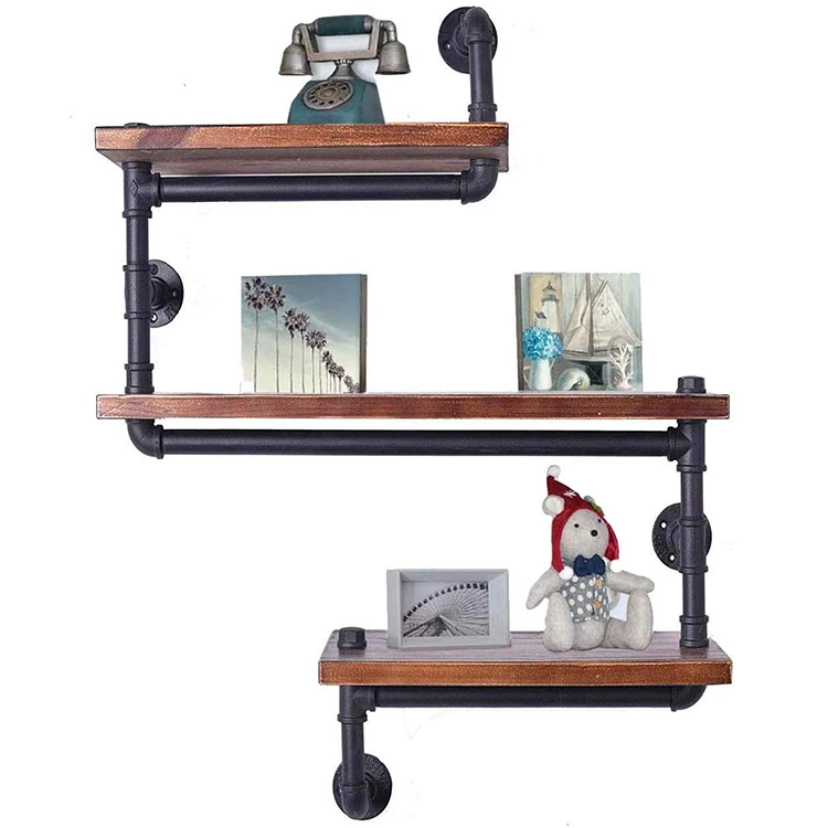 Loft Style Industrial Wooden Steel Pipe Shelving Unit Storage Rack