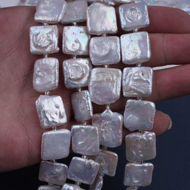 18cm 15x15mm A natural white color loose real fresh water baroque square pearl beads strand for jewelry making