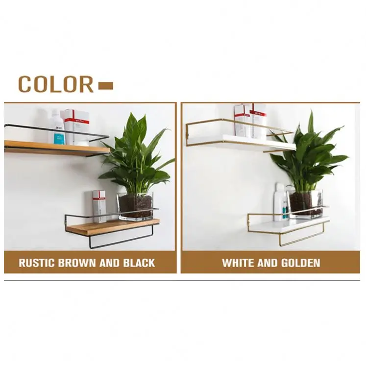 Easy To Install Set Of 2 Floating Wooden Shelving Wall Mounted Wood Shelves For Home Decor / Kitchen / Bathroom / Bedroom