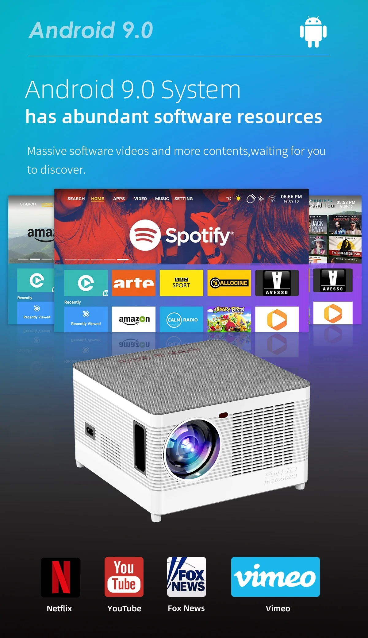 2023 Новые Смарт Android 9 0 Wi-Fi 3D фильмы видео в формате Full HD 1080P ЖК-проектор для домашнего кинотеатра 4K кино плеер LED маленький офисный проектор