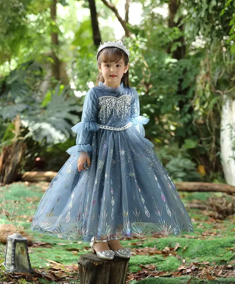 Winter Elsa Dress Kids Wear Long Sleeve Sequined Cosplay Costume Else Anna Fancy Dress