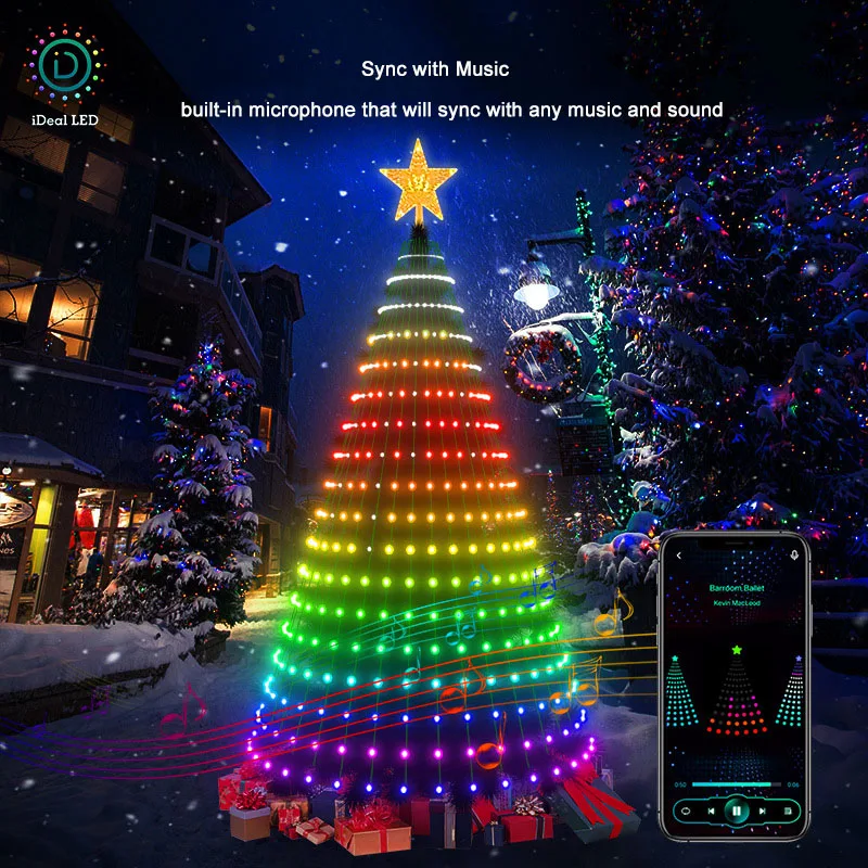 App Music Sync Waterproof Indoor Outdoor Smart Christmas Tree Lights with Remote