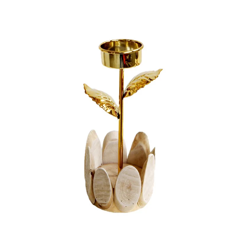 Creative golden wood combination Flower candle holder Pastoral decoration Tea Light Candle Holder