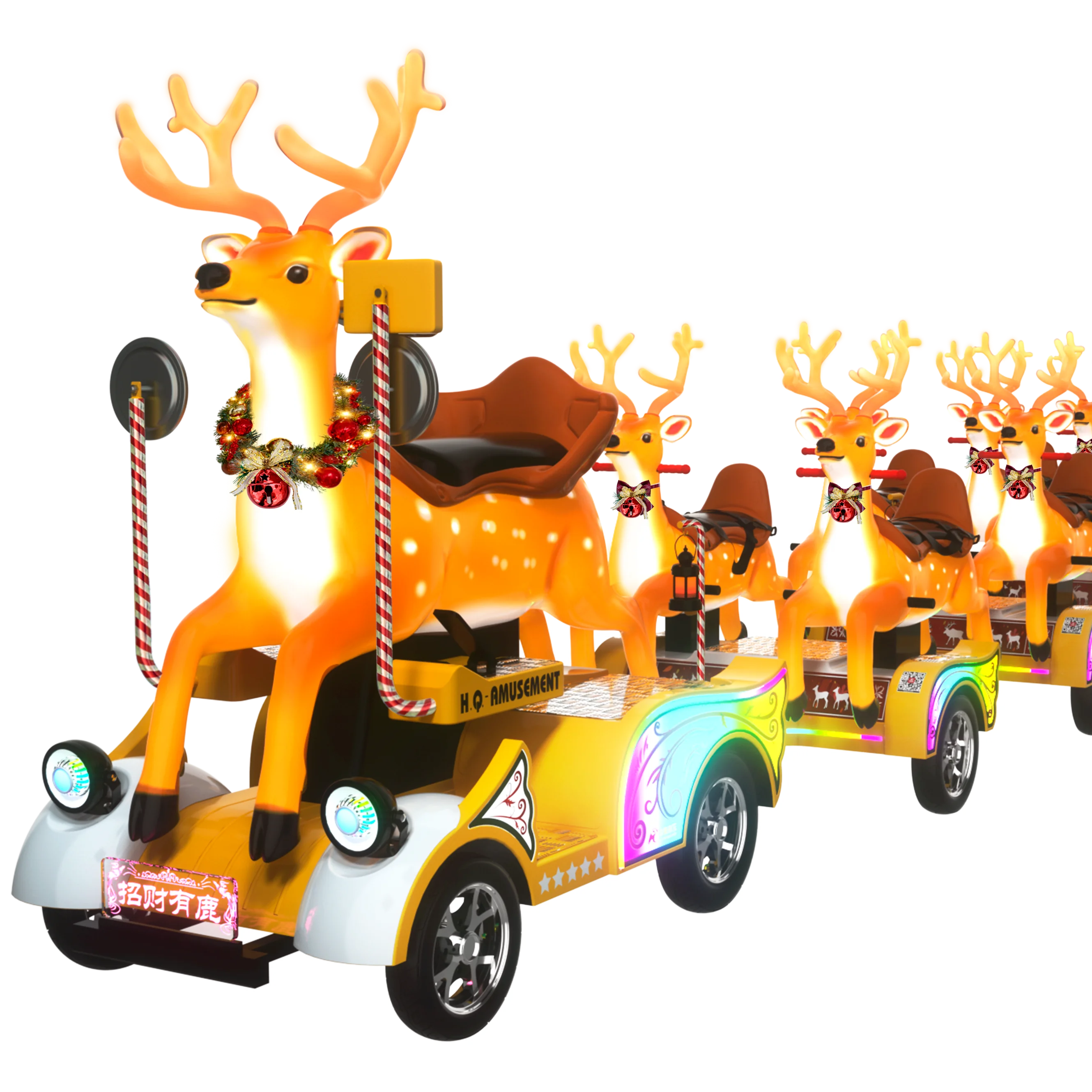 Commercial Playground Attraction Entertainments Kids Battery Trackless Deer Swing Train Rides  Kiddie Electric Trailer