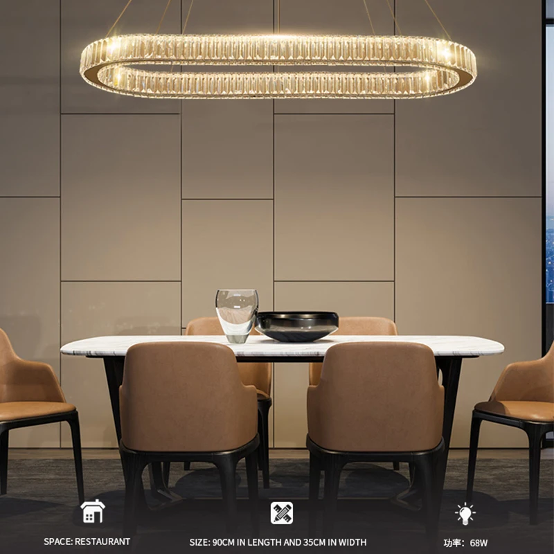 home Rectangle Light Fixture Clear Crystal Contemporary Height Adjustable Gold Chandelier