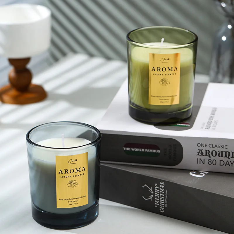 private label colored glass soy wax smokeless holiday gift accompanied handmade glass cup decorative scented candles