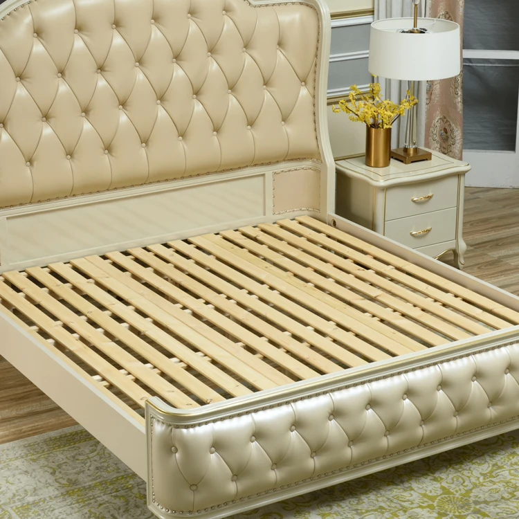 American Style Bedroom Furniture Design Solid Wood Double Leather Bed