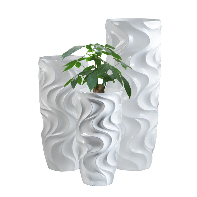 Factory Custom Flower Pots Planters Tall White Clay Fiberglass Floor Modern Vases Decor