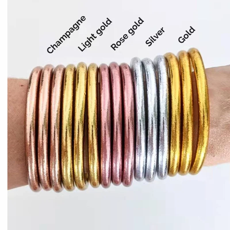 New Arrival Handmade Buddhists Gold Filled Foil Silicon Bangle Bracelet Colorful Shiny Jelly Bracelets Bouddhistes