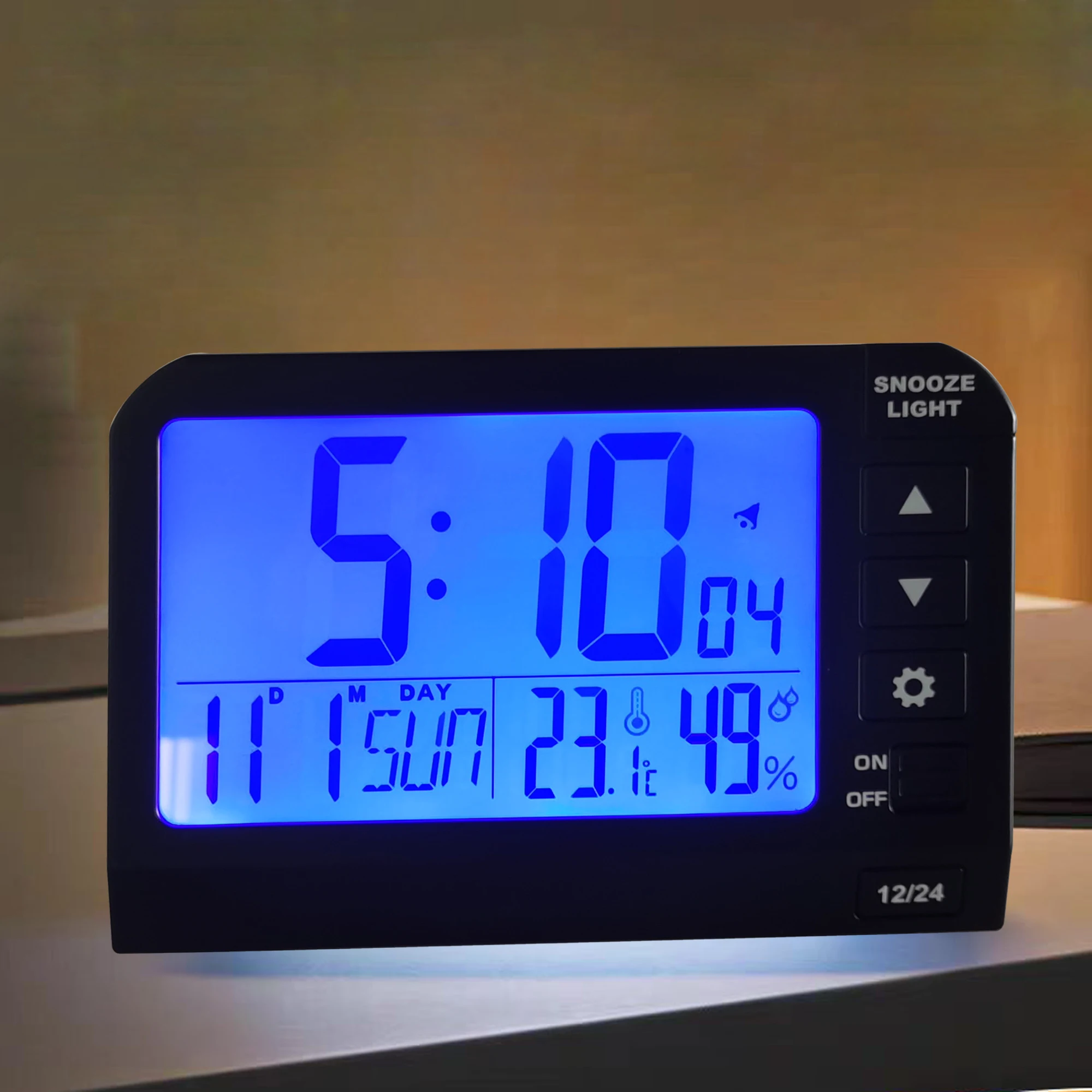 Modern Large Display Table Clock with Temperature and Humidity Calendar Multi-functional Digital Alarm Clock