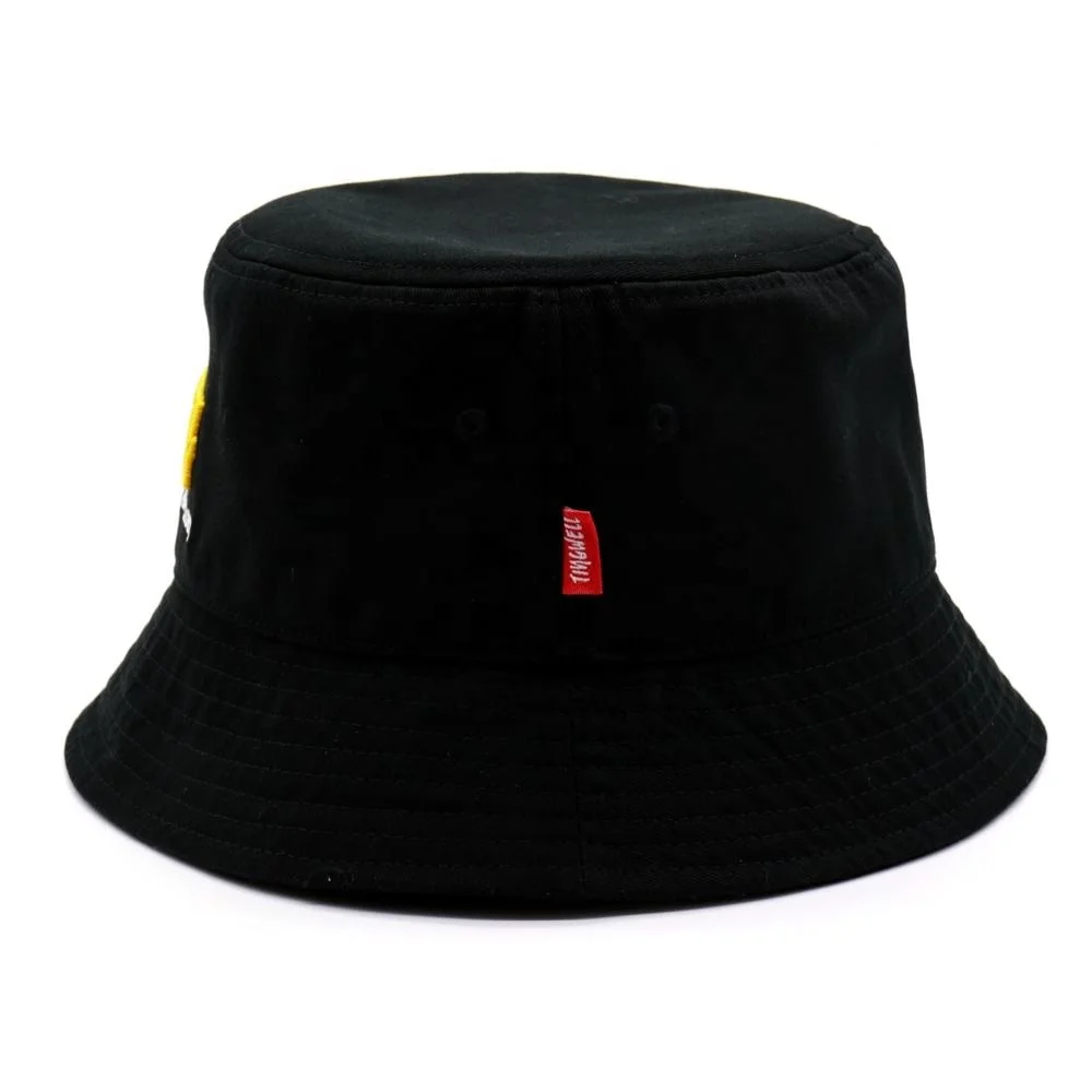 Wholesale Custom Bulk Black Cotton Bucket Hat With Flat Embroidery/Wide Brim