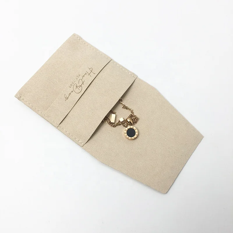 Wholesale Custom Logo Microfiber Envelope Jewelry Bag Embossed Logo Jewelry Bag Ring Earrings Bracelet Jewelry Cover Bag