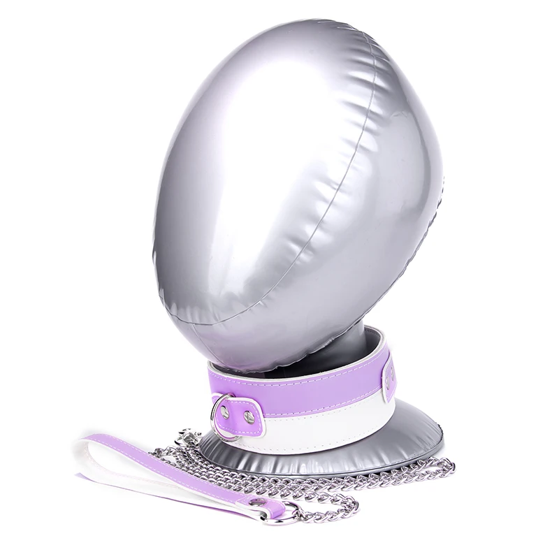 Cute Design purple BDSM Slave Submissive Restraint Bondage Fetish Choke Collar With Metal Chain Leash