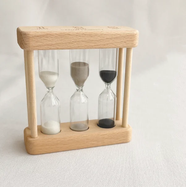 Factory wholesale classic design desktop clock 3 in 1 wood tea sand timer 1 3 5 7 minute for tea maker