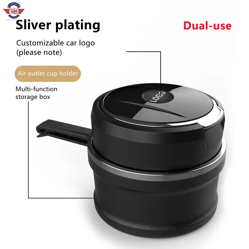 High quality customized  logo air outlet cup holder ceramic liner LED multi-function ashtray for car