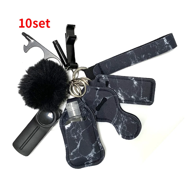 10Pcs Kit De Defensa Personal Sonido Alarma Llavero Defensa Personal Mujer Por Mayor Articulos Set Rompe Vidrios