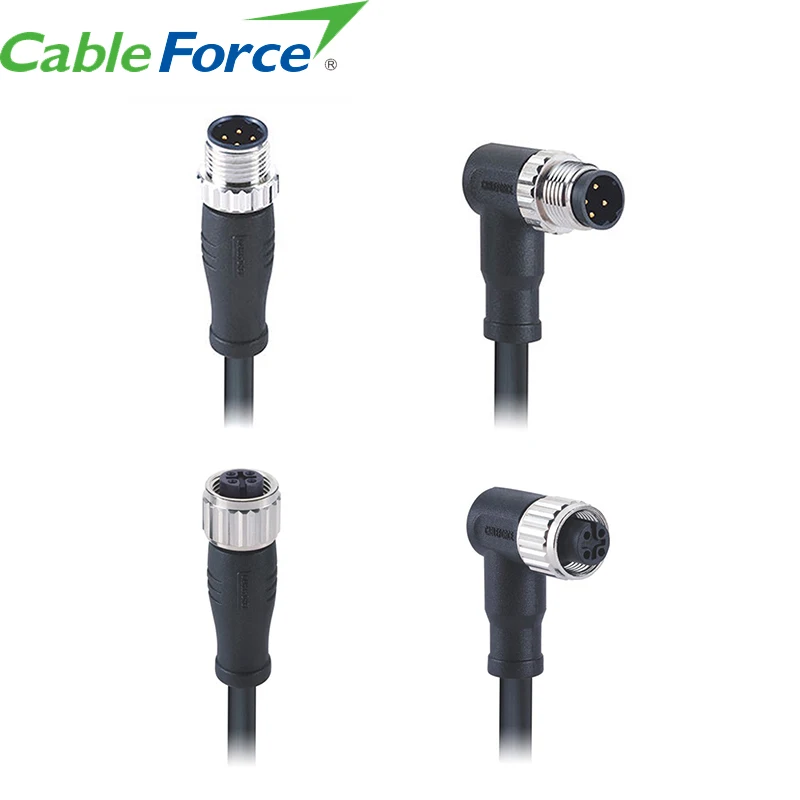 Китайский поставщик M12 Штекерный гнездовой разъем A код 2 3 4 5 8 12 17 Pin с кабелем неэкранированный