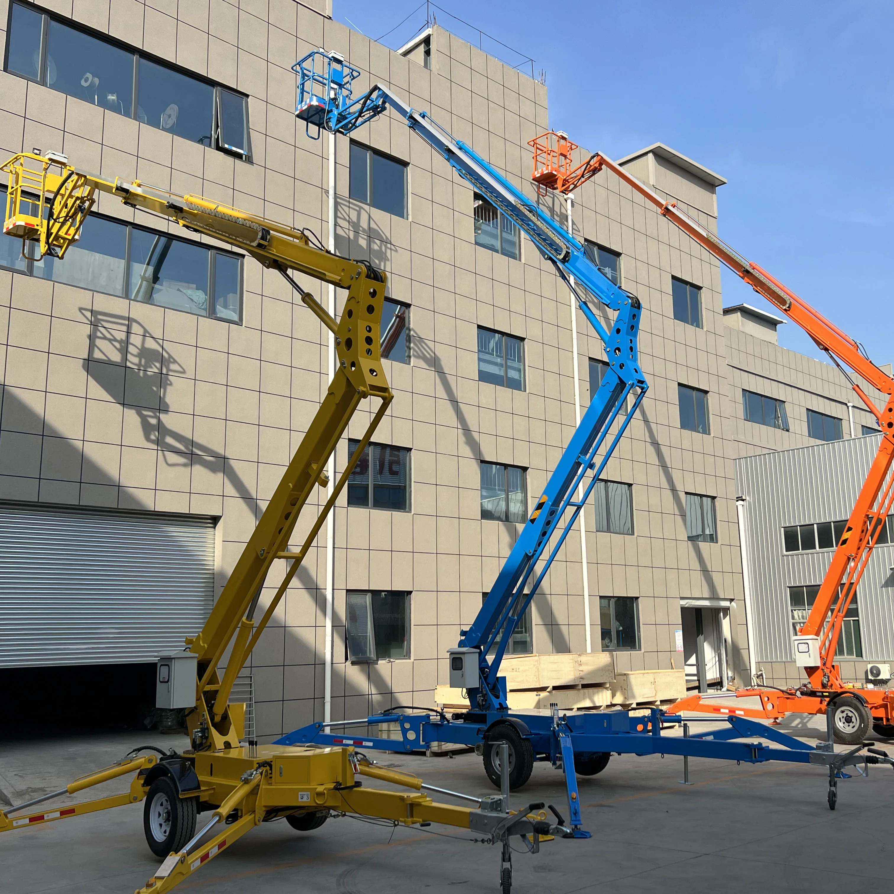 P-128 Aerial work towable articulated telescopic boom lift cherry picker hydraulic lift for sale