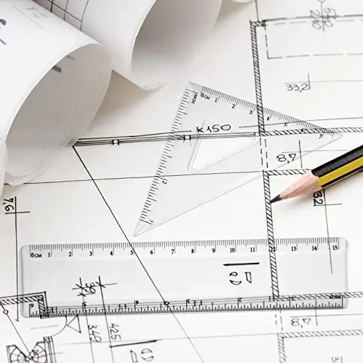 Набор пластиковых прозрачных линейки, транспортир, треугольник, 4 шт.